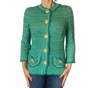 MANOUSH Womens Medium Cardigan Sweater  Jacket PAULINE Green Gold Knit ‎ Cotton